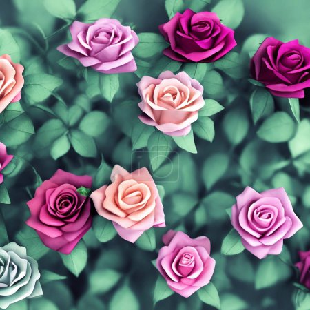 Photo for Colorful roses with green leaves background - Royalty Free Image