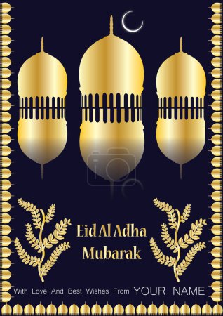 Photo for Eid Al Adha Islamic Premium Design with Place For Text. Just Download and Write your Text. Premium vector File With Golden Leaf, Golden Design, Pattern, Muslim Design, Crescent Moon Design. Islamic Calendar and Card designs. - Royalty Free Image
