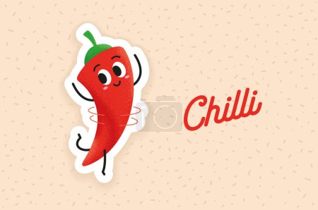 Photo for Cute chilli pepper character vector illustration. Happy red chilli dancing and rotating. . Cartoon characters for kids colouring book, colouring pages, t-shirt print, icon, label, sticker. - Royalty Free Image