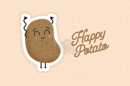 Photo for Cute brown cartoon potato character laughing and waving hands on a pattern. Food and vegetable sticker concept. Happy smiling funny potato. Vector flat cartoon character illustration - Royalty Free Image