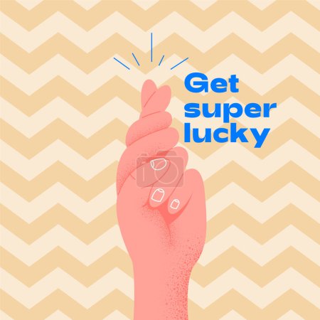 Illustration for Get super lucky. Pink hand crossing fingers and wishing for good luck. Fingers crossed, hand gesture. Promise signal with two fingers. Flat design style. Vector illustration hand wishing something. - Royalty Free Image