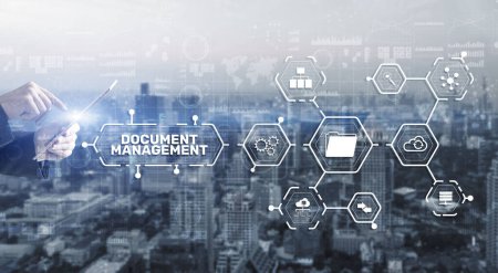 Foto de Document Management Data System Business Technology Concept (en inglés). DMS en pantalla virtual. - Imagen libre de derechos