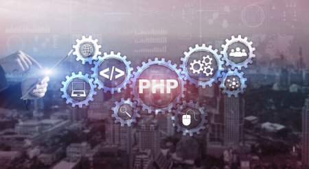 Photo for PHP coding Concept. Programmer search. Technology Background. - Royalty Free Image