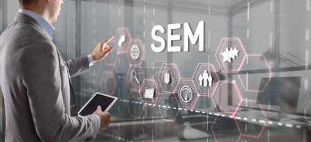 Photo for SEM Search Engine Optimization Marketing Ranking Traffic Website Technology Communication Concept. - Royalty Free Image