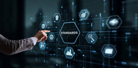 Businessman clicks Standards Quality assurance and control concept.
