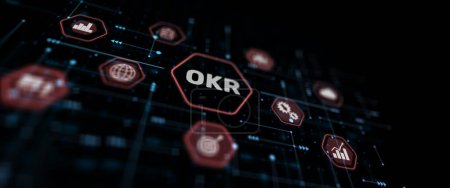 Téléchargez les photos : OKR Objectif résultat clé business technology finance concept. Contexte abstrait. - en image libre de droit
