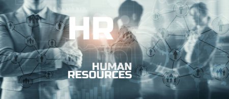 Téléchargez les photos : RH - Concept de gestion des ressources humaines et de recrutement. Double exposition personnes réseau mixte structure. - en image libre de droit