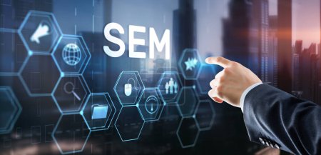 Téléchargez les photos : SEM Search Engine Optimization Marketing Classement Trafic Site web Technologie Concept de communication. - en image libre de droit