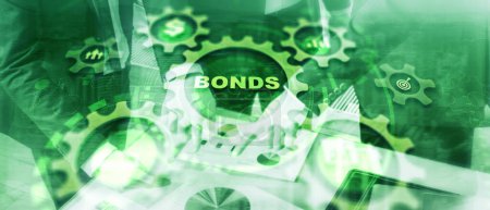 Photo for Businessman clicks inscription bonds. Bond Finance Banking Technology Gears concept. - Royalty Free Image