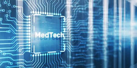 Photo for Medicine technology integration automation computing health care concept. CPU Icon. Electronic Circuit Board Chip. - Royalty Free Image