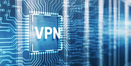 Téléchargez les photos : VPN de réseau privé virtuel sur puce de carte de circuit électronique. - en image libre de droit