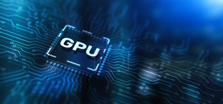 Téléchargez les photos : Processeur graphique GPU Hardware Tech. Concept de technologie électronique de traitement sur fond de rack serveur. - en image libre de droit