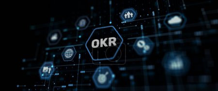 Téléchargez les photos : OKR Objectif résultat clé business technology finance concept. Contexte abstrait. - en image libre de droit