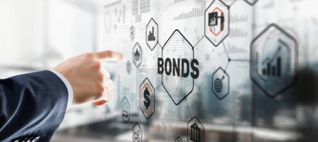 Photo for Businessman clicks inscription bonds. Bond Finance Banking Technology concept. - Royalty Free Image