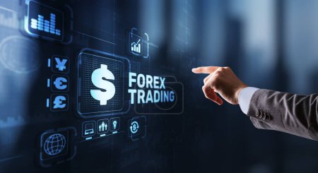 Foto de Inscripción Forex Trading en pantalla virtual. Concepto de bolsa de negocios. - Imagen libre de derechos