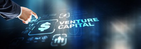 Venture capital. Investor capital. Businessman pressing virtual screen inscription.
