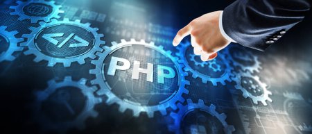 PHP. Web development concept. A general purpose interpreted scripting language.