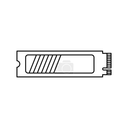 Illustration for NVMe M.2 PCI-Express (PCI-E) Solid State Drive (SSD) in outline sketch icon. Vector illustration of computer peripheral in trendy style. Editable graphic resources for many purposes. - Royalty Free Image