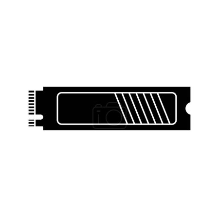 Illustration for NVMe M.2 PCI-Express (PCI-E) Solid State Drive (SSD) in black fill silhouette icon. Vector illustration of computer peripheral in trendy style. Editable graphic resources for many purposes. - Royalty Free Image