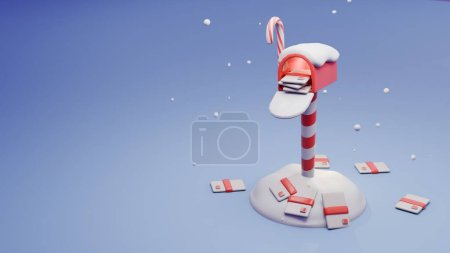 Téléchargez les photos : Mignon 3d rendre boîte aux lettres de Noël plein de mails en fond de neige. - en image libre de droit