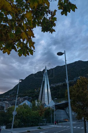 Photo for Escaldes - Engordany: 2022 October 26: Exterior panorama of the Caldea Thermal Center in Andorra and Caldea Sports Complex in autumn 2022. - Royalty Free Image
