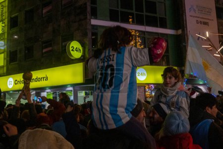 Photo for Andorra La Vella, Andorra : 2022 December 18 : Argentine fans residing in Andorra celebrate the triumph of Argentina after the Qatar 2022 World Cup Final football match between Argentina and France in Andorra La Vella on December 18, 2022. Credit : M - Royalty Free Image