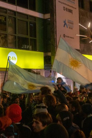 Photo for Andorra La Vella, Andorra : 2022 December 18 : Argentine fans residing in Andorra celebrate the triumph of Argentina after the Qatar 2022 World Cup Final football match between Argentina and France in Andorra La Vella on December 18, 2022. Credit : M - Royalty Free Image
