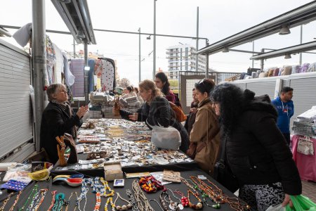 Photo for Barcelona, Spain : 2022 December 30 : People in Barcelona in Els Encants flea market in Barcelona in winter of 2022 in Catalonia. - Royalty Free Image