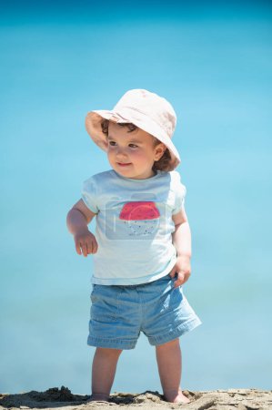 1 year old girl on the beaches of Ibiza in Spain.