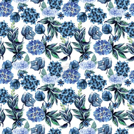 Foto de Ilustración de stock de patrón floral azul dulce repetido sin costuras para el interior de la decoración, papel de impresión, envoltura, tela - Imagen libre de derechos