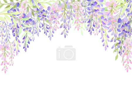 Wisteria flower, save the date invitation or greeting card. Hand drawn watercolor, illustration isolated on white background