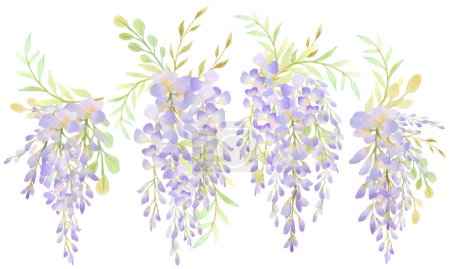 Photo for Wisteria flower, save the date invitation or greeting card. Hand drawn watercolor, illustration isolated on white background - Royalty Free Image
