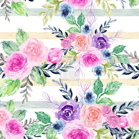 Vintage Rose Sweet Floral seamless pattern aquarelle illustration