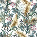 Flower botanical seamless repeat pattern. Garden greenery and foliage leaves for fabric print, wallpaper, interior