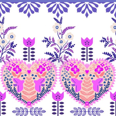 Valentine love heart botanical animal abstract horozontal repeat seamless pattern background for fashion