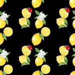 Seamless pattern watercolor with citrus lemon fruit white flower background print  illustration design for paper, covers, cards, fabrics, interior 
