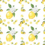 Seamless pattern watercolor with citrus lemon fruit white flower background print  illustration design for paper, covers, cards, fabrics, interior 
