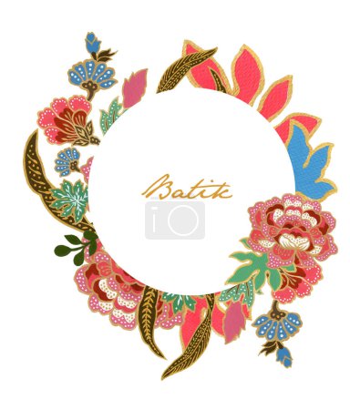 Handgezeichnete Aquarell Gouache Illustration orientalische Batik Sarong Blume Blätter Kranz Perfekt für Einladungskarten auf weißem Hintergrund