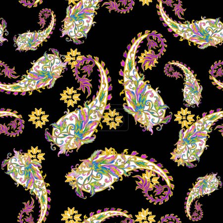Paisley nahtlose Muster von Vintage-Laub, Blumen, ethnische traditionelle goldene Umrisse für das Interieur, Modedruck, Karte