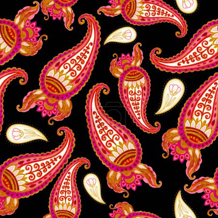 Paisley nahtlose Muster von Vintage-Laub, Blumen, ethnische traditionelle goldene Umrisse für das Interieur, Modedruck, Karte