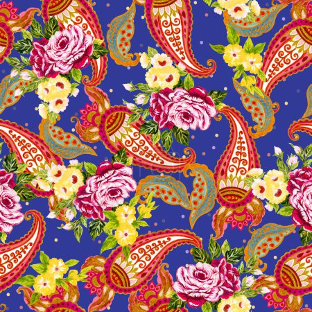 Aquarell Pfingstrosenstrauß Blüte traditionelle indische Paisley Anordnung nahtlosen Hintergrund für fasion, Interieur, Einladung