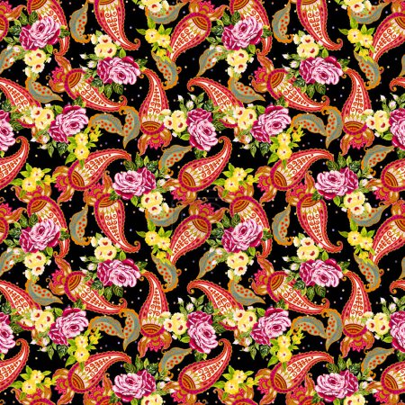 Aquarell Pfingstrosenstrauß Blüte traditionelle indische Paisley Anordnung nahtlosen Hintergrund für fasion, Interieur, Einladung
