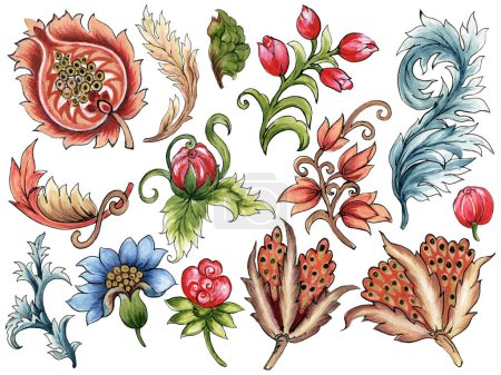 Éléments baroques numériques Jacobean motif illustration illustration pour impression textile, clipart numérique, intérieur décoré, fonds d'écran et carte cadeau
