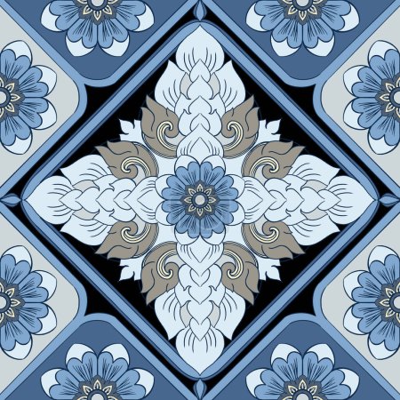 Illustration Royal indigo blue Porzellan Thai Blume traditionelles ornamentales Retro-Design für nahtloses Muster 
