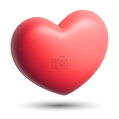 3D red heart isolated on white background. 3d rendering of a velvety heart