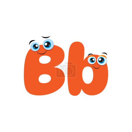 Orange Cute Cartoon Illustration von Groß- und Kleinbuchstaben B. Illustrierte Alphabetzeichen mit lustigen Augen. Lustige Kinderbuchstaben mit Augen. Vektorillustration.