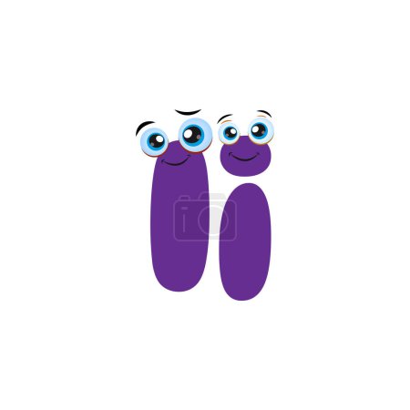 Cute Purple Letter I Cartoon Character With cute eyes. Cartoon Illustration of Purple Cute Smiling Uppercase and Lowercase Letter I with eyes. Funny kids letter I with eyes.