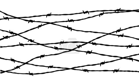Hintergrund Stacheldrahtzaun. Handgezeichnete Vektorillustration im Skizzenstil. Gestaltungselement für Militär, Sicherheit, Gefängnis, Sklavereikonzepte