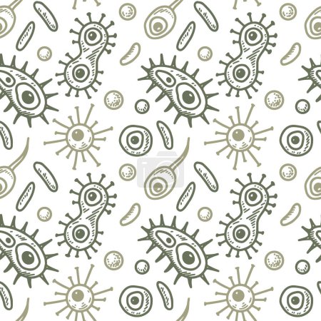 Illustration for Unicellular microorganism seamless pattern. Scientific vector illustration in sketch style. Doodle background - Royalty Free Image