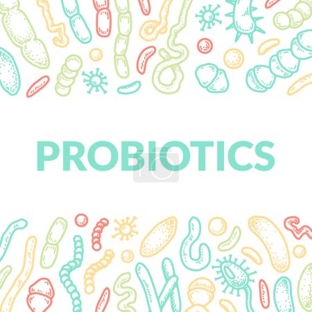 Illustration for Probiotics hand drawn packaging design. Scientific vector illustration in sketch style - Royalty Free Image